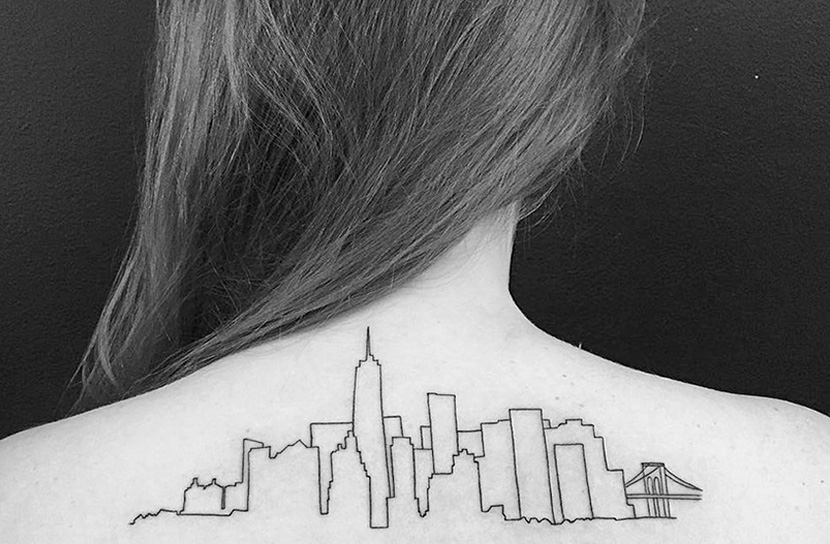  back neck tatoo architecture silhouette city 