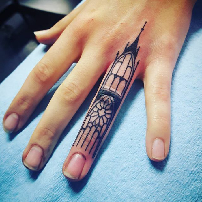  finger tatoo gothic cathedral 