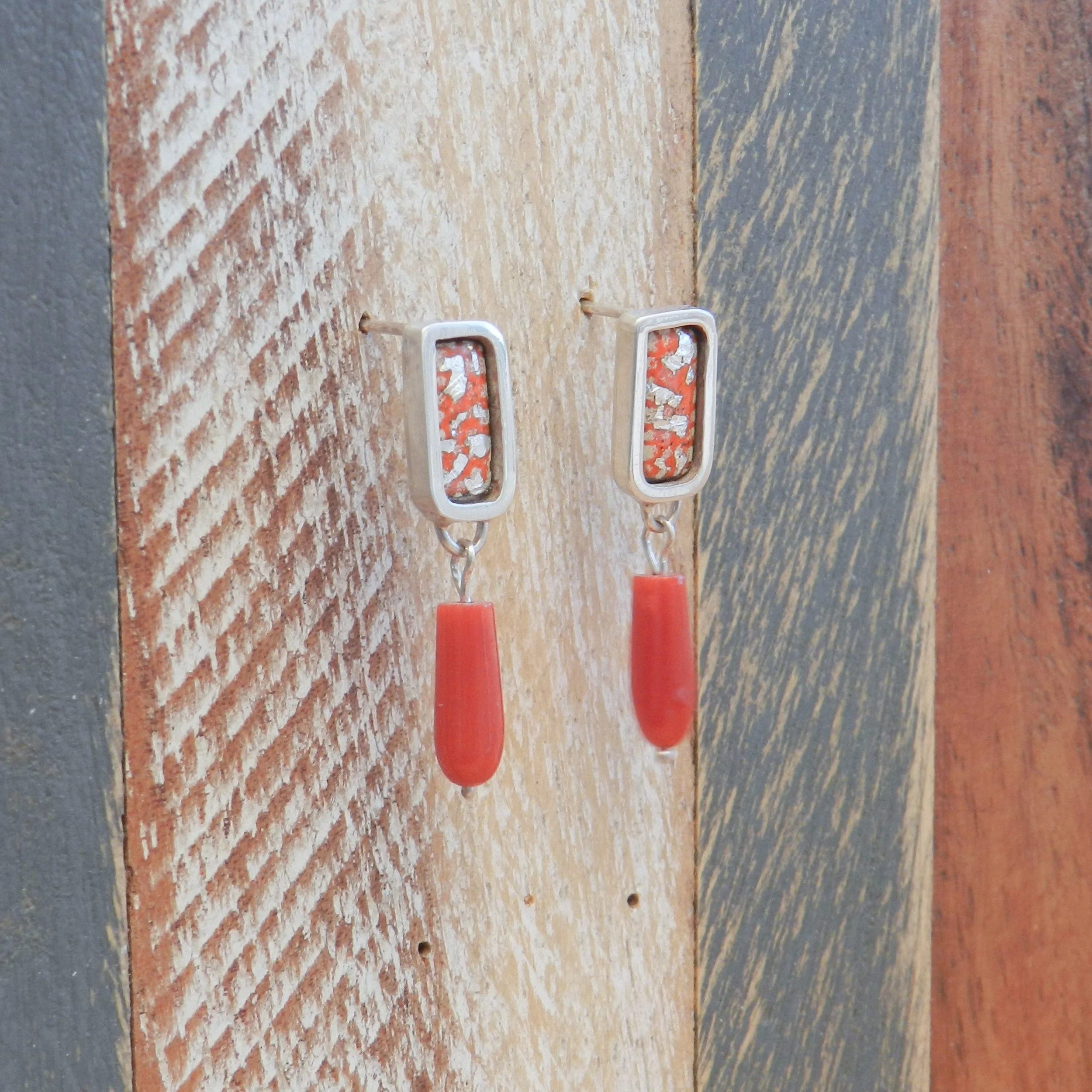 Rectangle Framed Stud Drop Earrings with Bamboo Coral Bead - Square 2.jpg