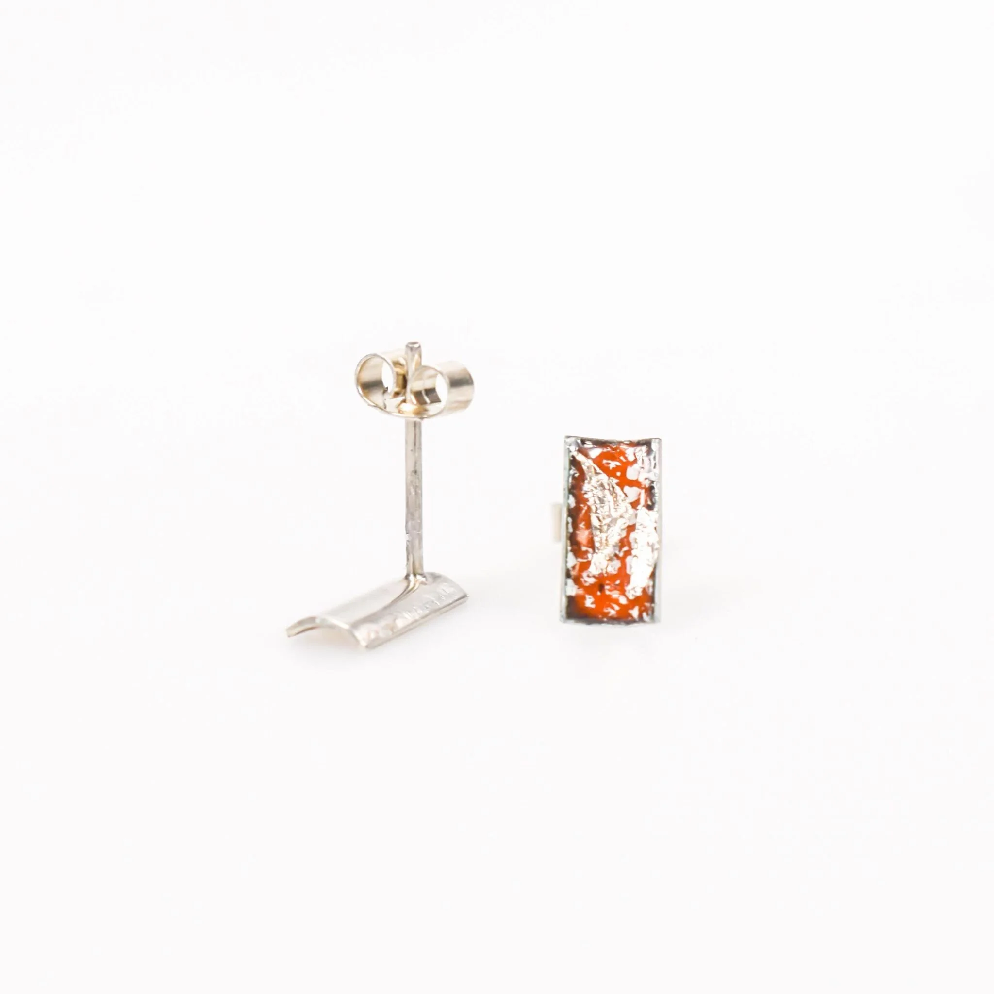 Tangerine and Silver Mini Rectangle Studs.jpg