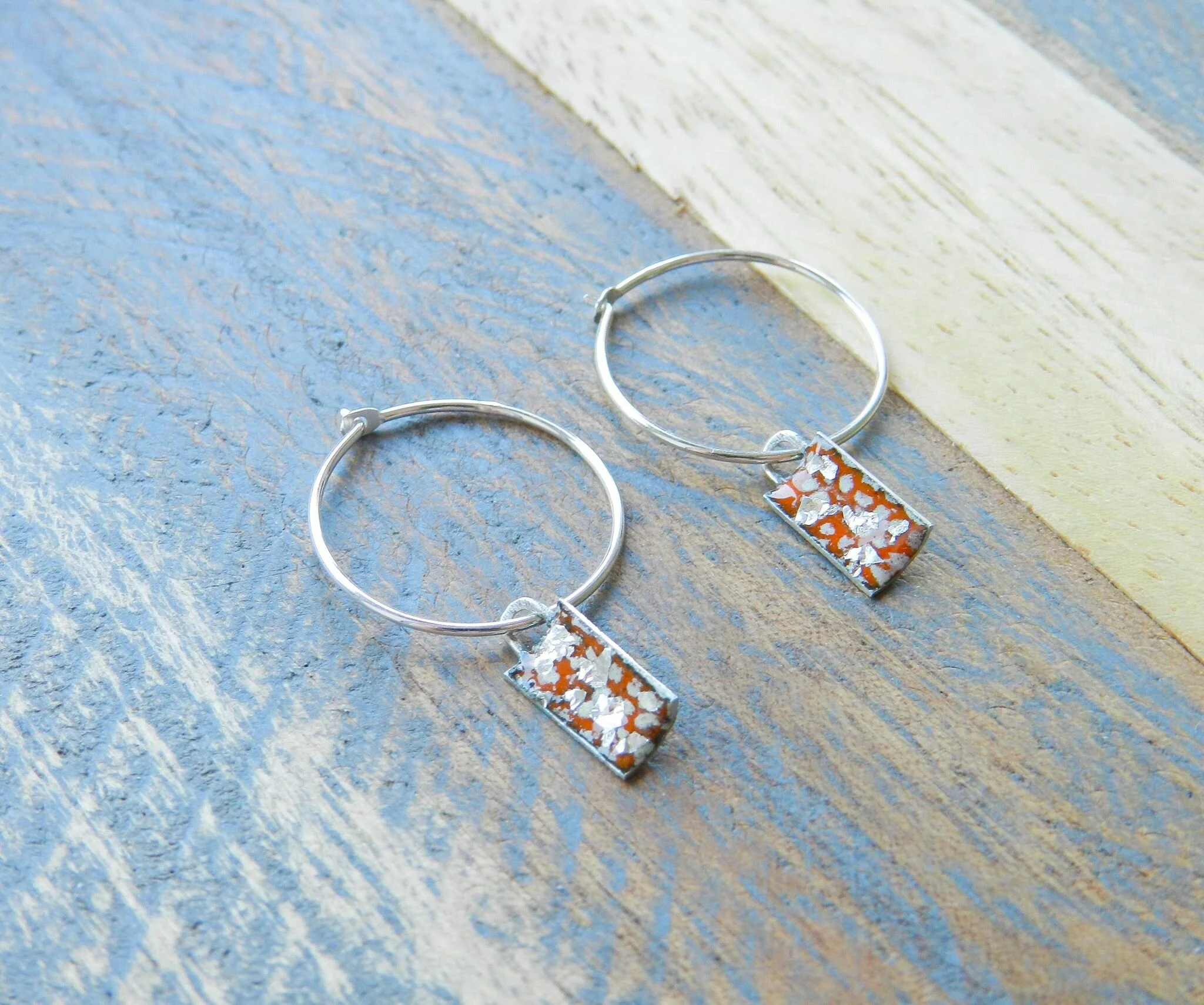 Tangerine and Silver Mini Rectangle Hoops.jpg