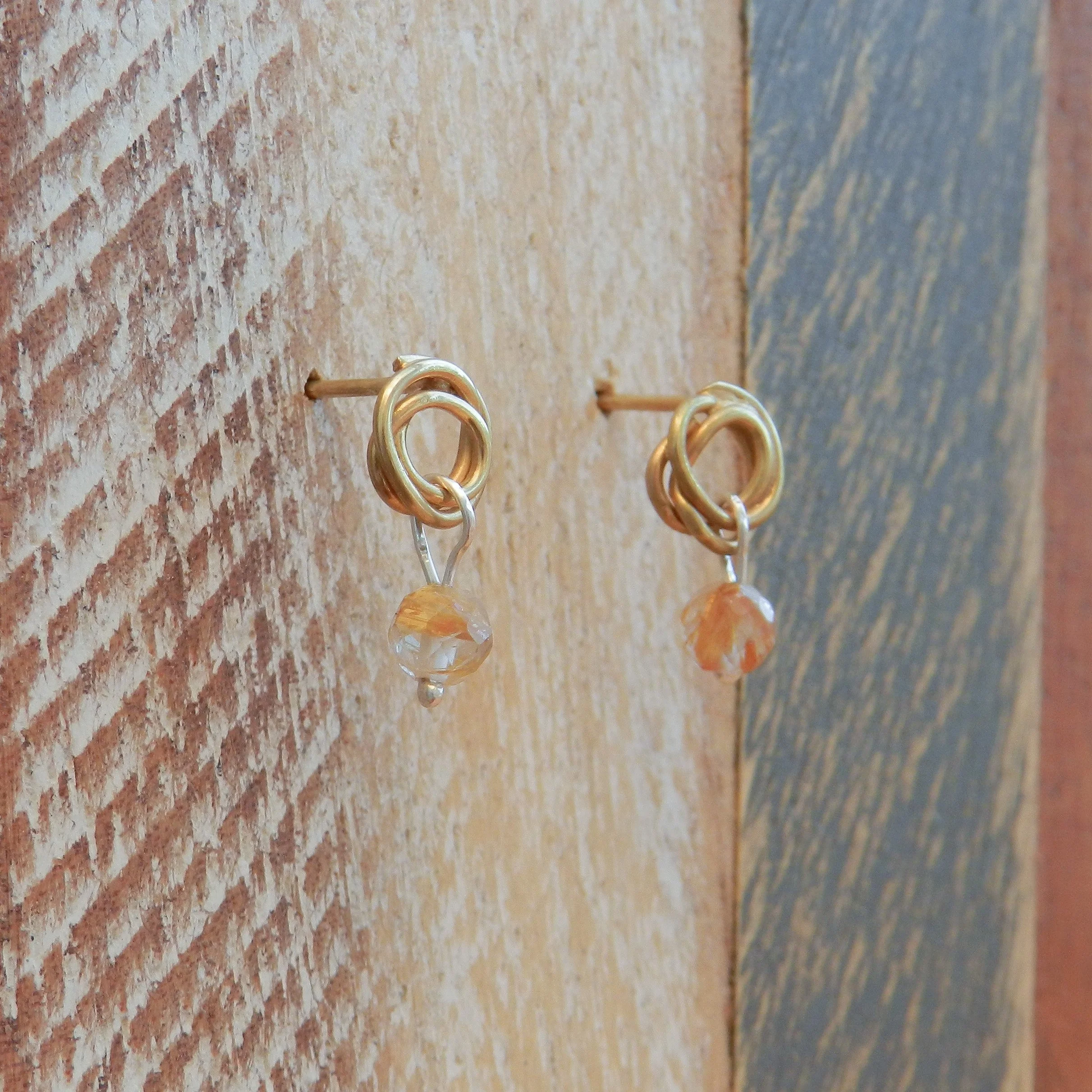 Gold Plated Loopy Wire Studs with Rutilated Quartz Beads.jpg