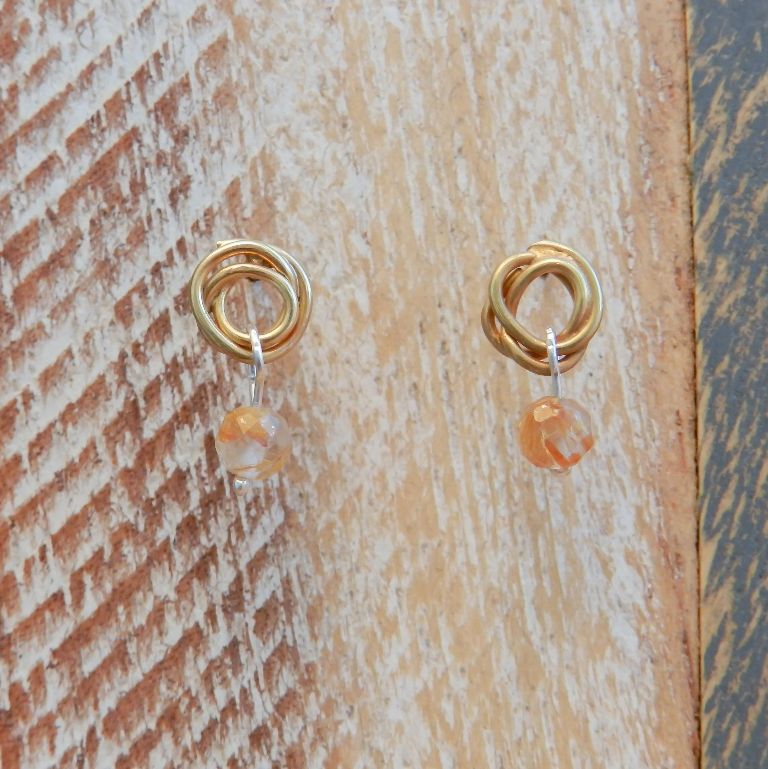 Gold Plated Loopy Wire Studs with Rutilated Quartz Beads 1.jpg
