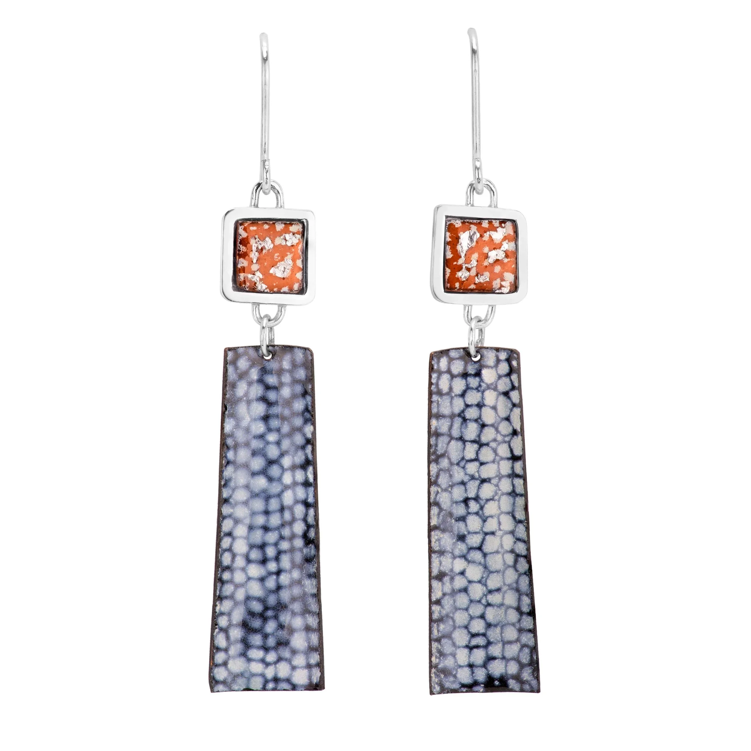 Square Framed Rectangle Drop Earrings - Tangerine, Silver and Blue.jpg