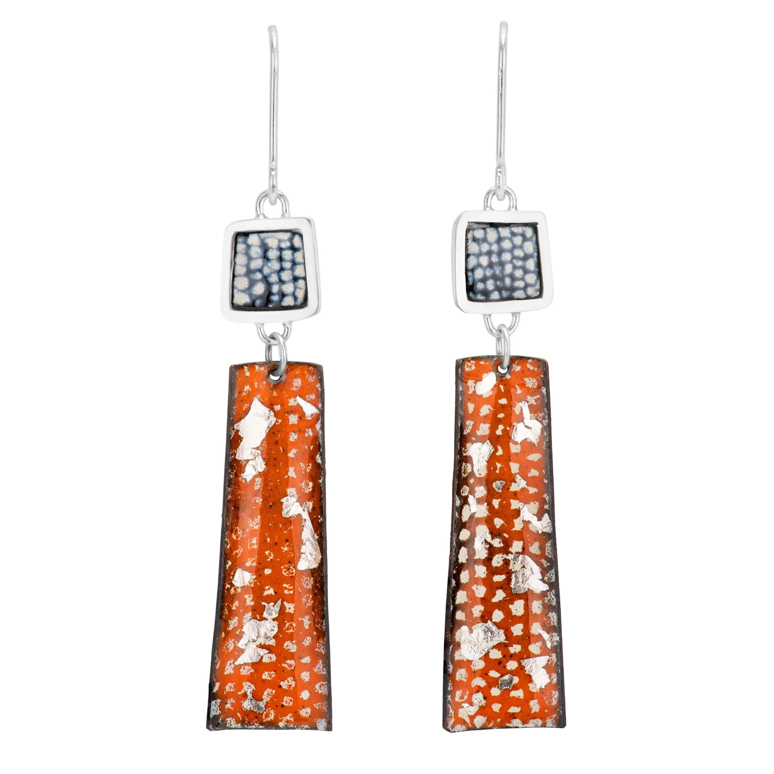 Square Framed Rectangle Drop Earrings - Blue, Tangerine and Silver.jpg