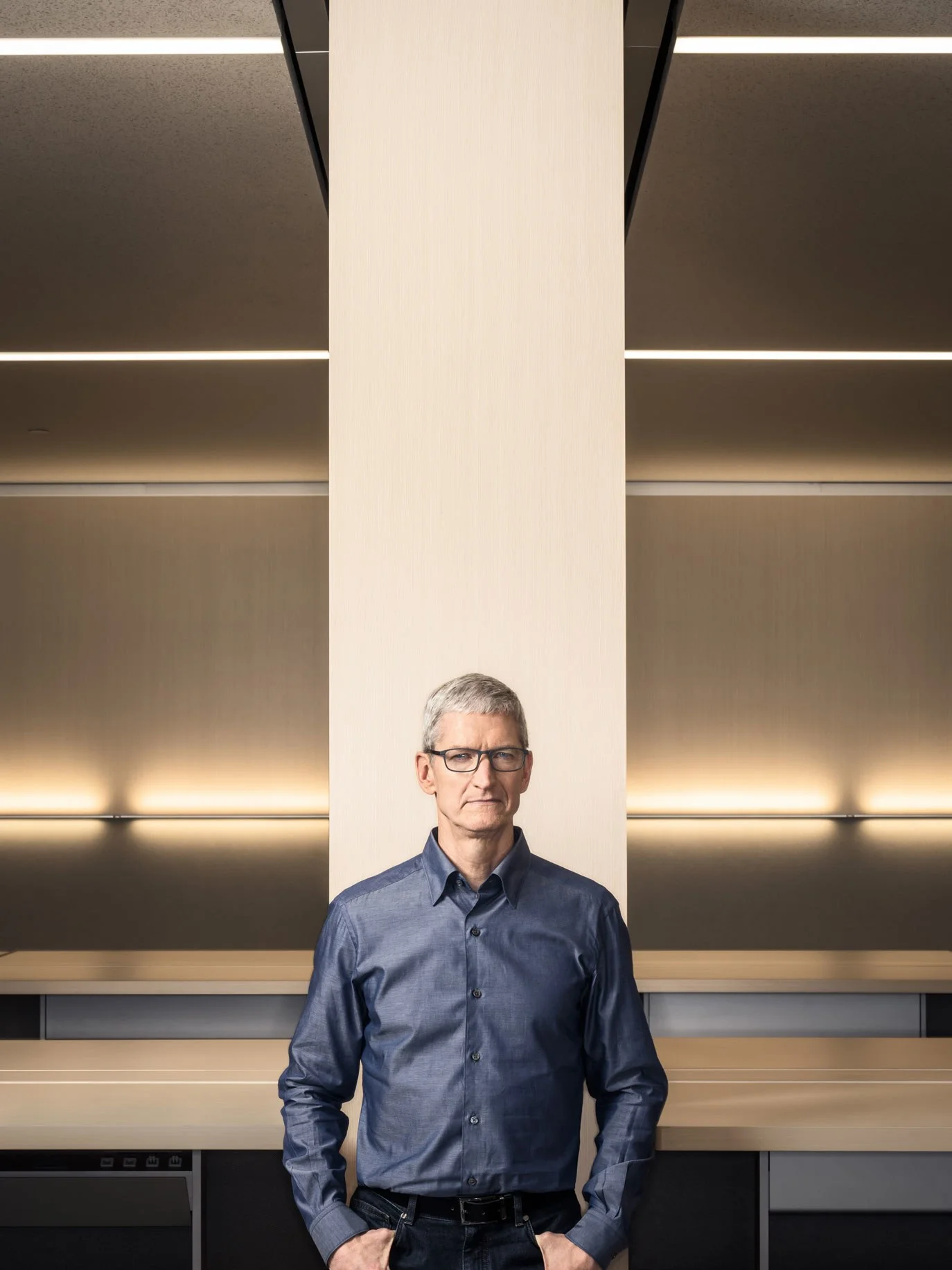 Apple CEO Tim Cook standing in front of a completed pod. All images courtesy of Wired Magazine .