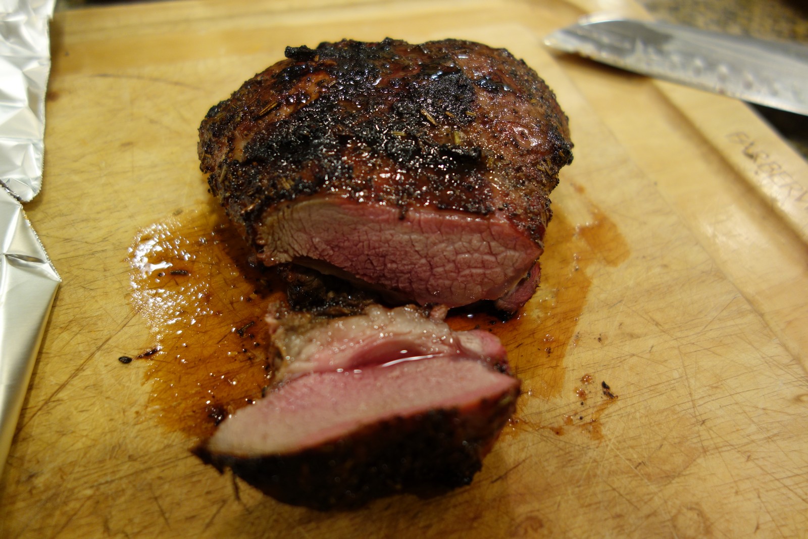 This was pulled off the grill at 130 degrees, then rose to 135 after resting for 5 minutes.