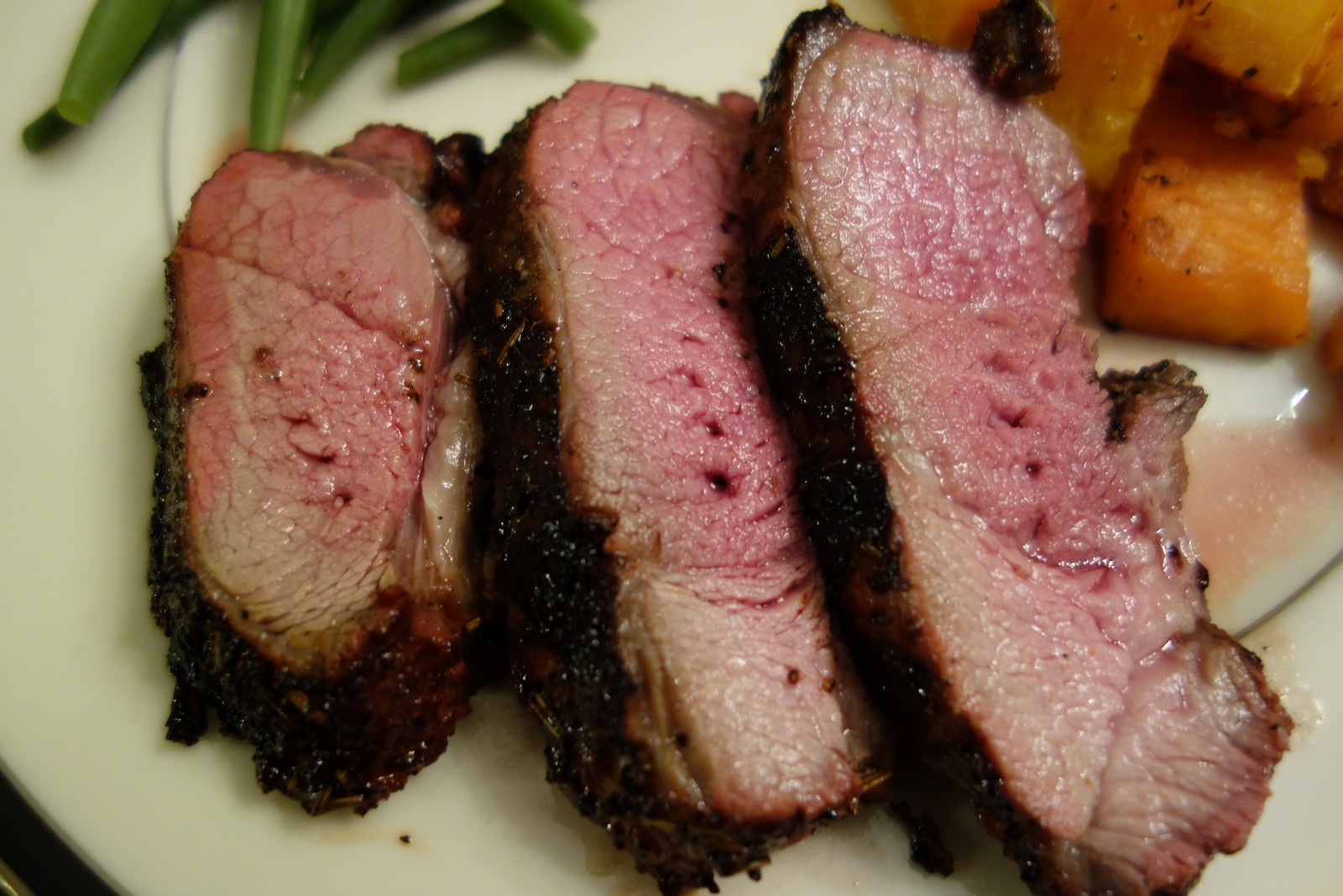 This is the way I like them - about 135 degrees. Cook them longer if you prefer, but above 150 you are out of the sweet zone. remember that they rise about 5 degrees during resting.