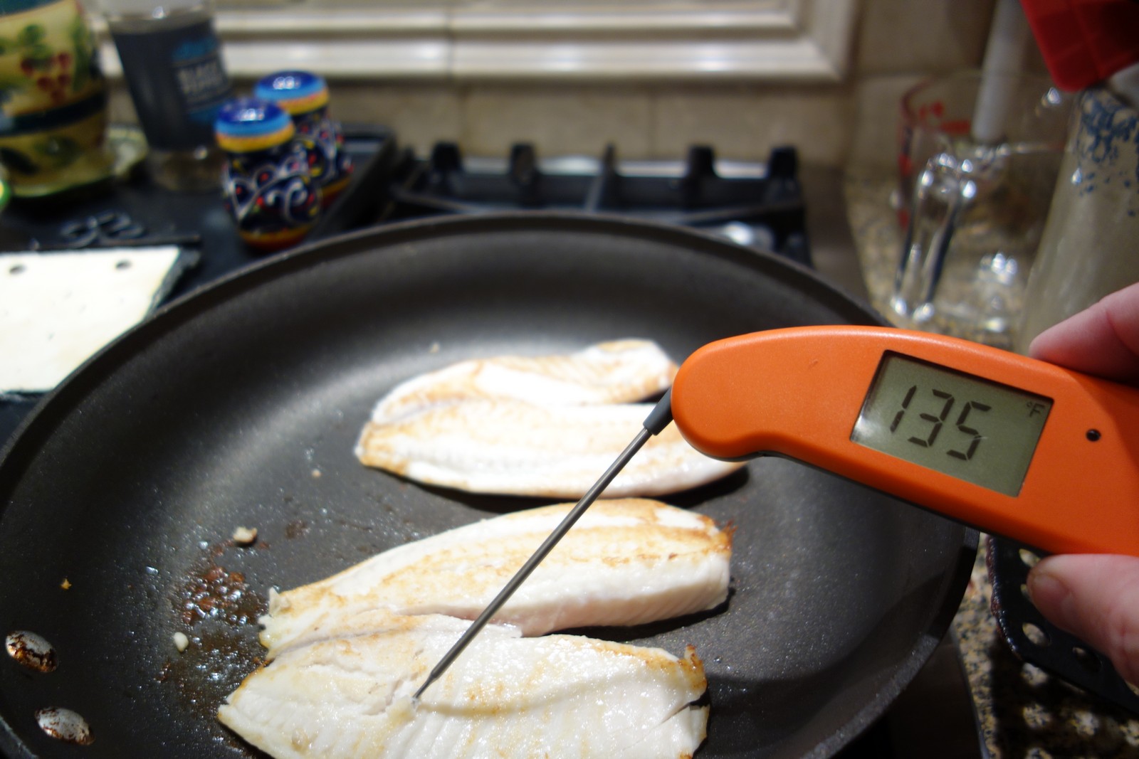 It's so easy to overcook fish. The digital thermometer is a huge help.