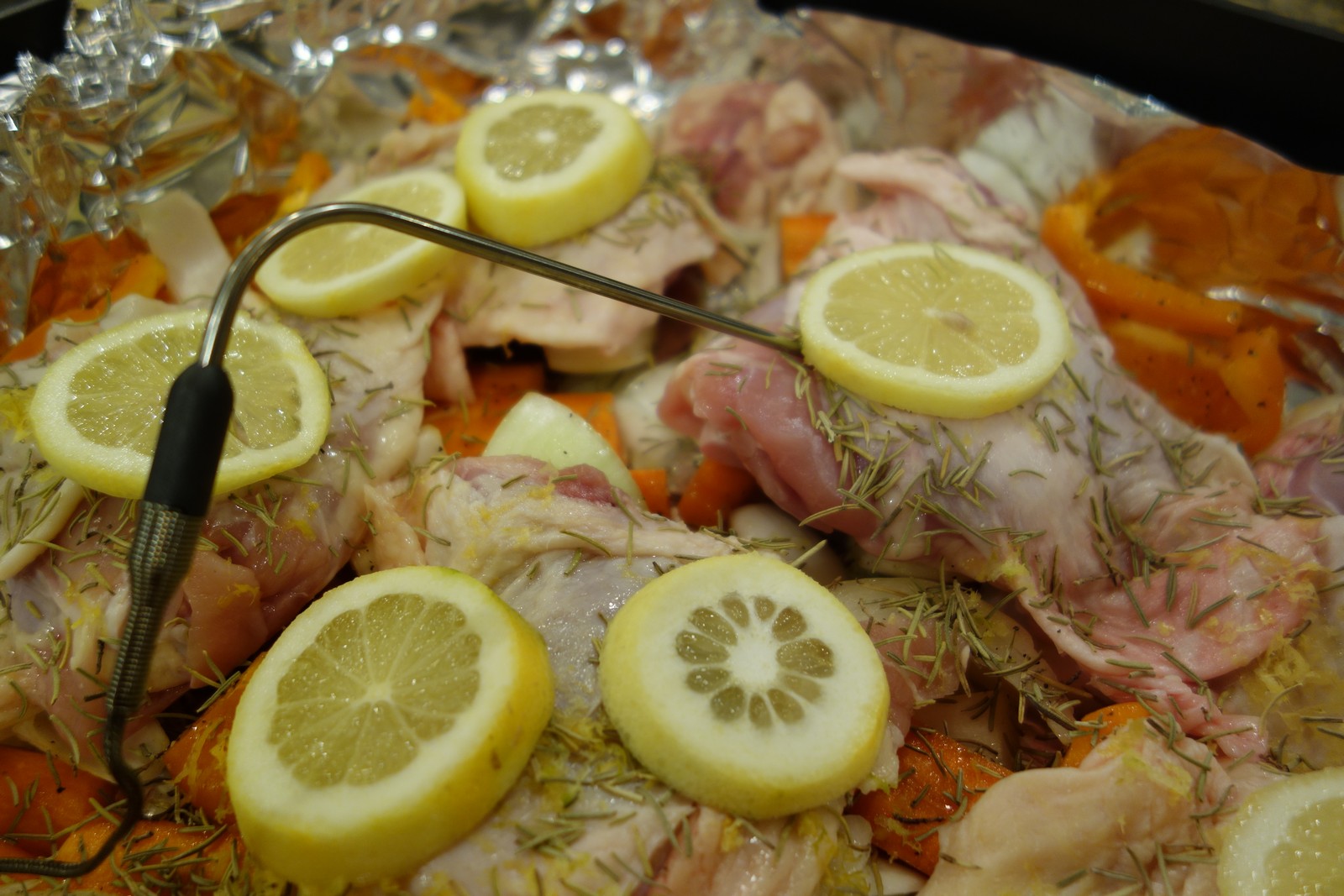 Insert a quality food temperature probe into the chicken at the thickest part.