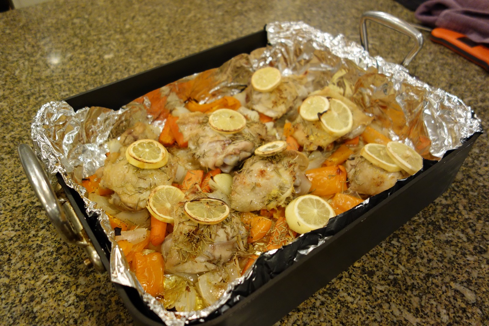 Remove it from the oven when all chicken is at least 165 throughout, ideally 175 (165 for white meat, 175 for dark meat).
