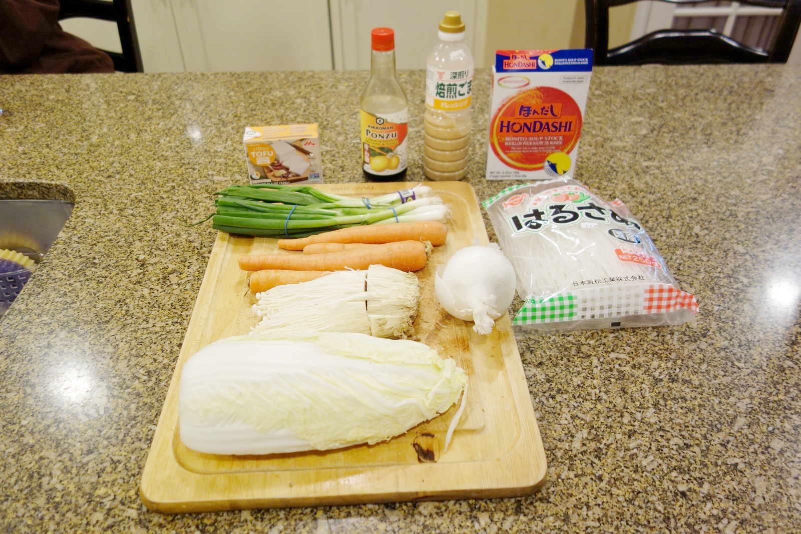 With the exception of beef, here are the ingredients you need. One trip to a good Asian market can handle all of this, including the beef. Buy the Ponzu and Sesame sauces to save yourself the hassle of making them yourself.