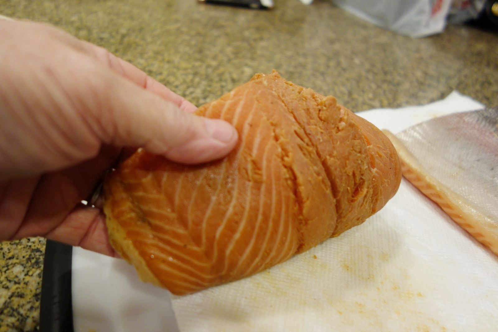 After marinating, the meat takes on a darker tone.