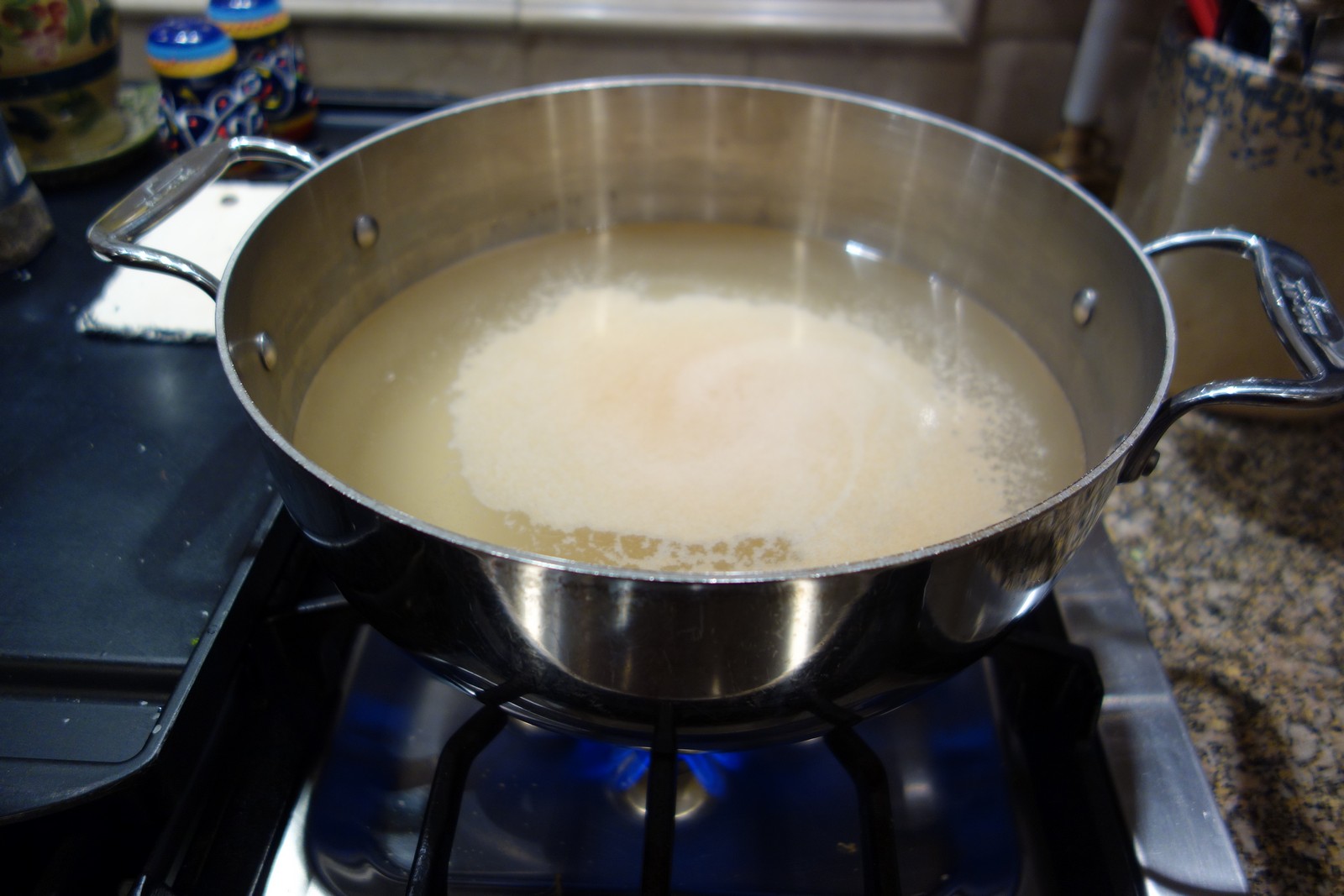 You can just heat the broth on the butane burner if you like. We prefer to heat it on the cooktop to save butane, then transfer it when hot.