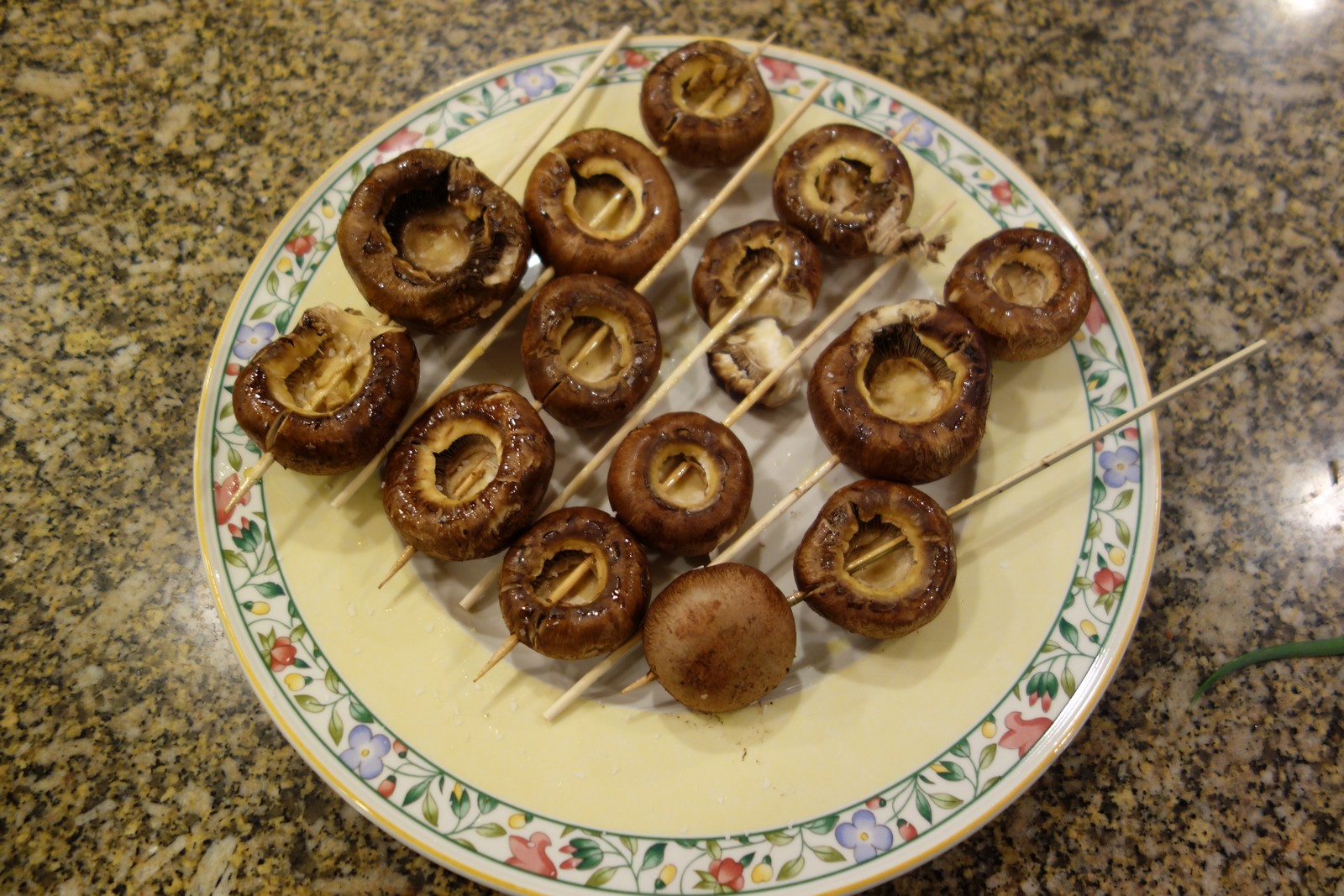 Skewer the shrooms through the sides.