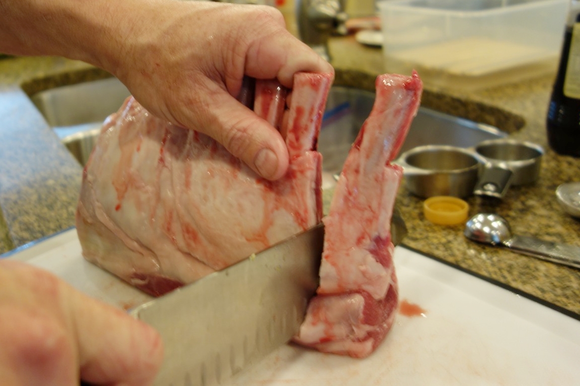 It's pretty easy to cut the chops off of the rack one-by-one.