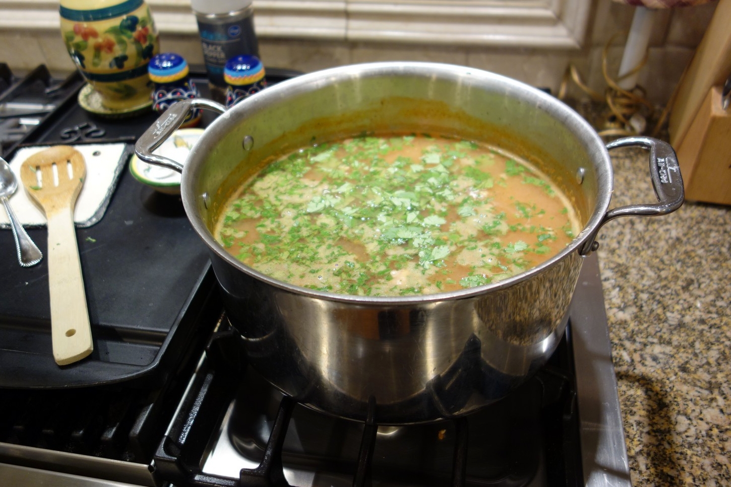 Finished soup, before garnishing with avocado.