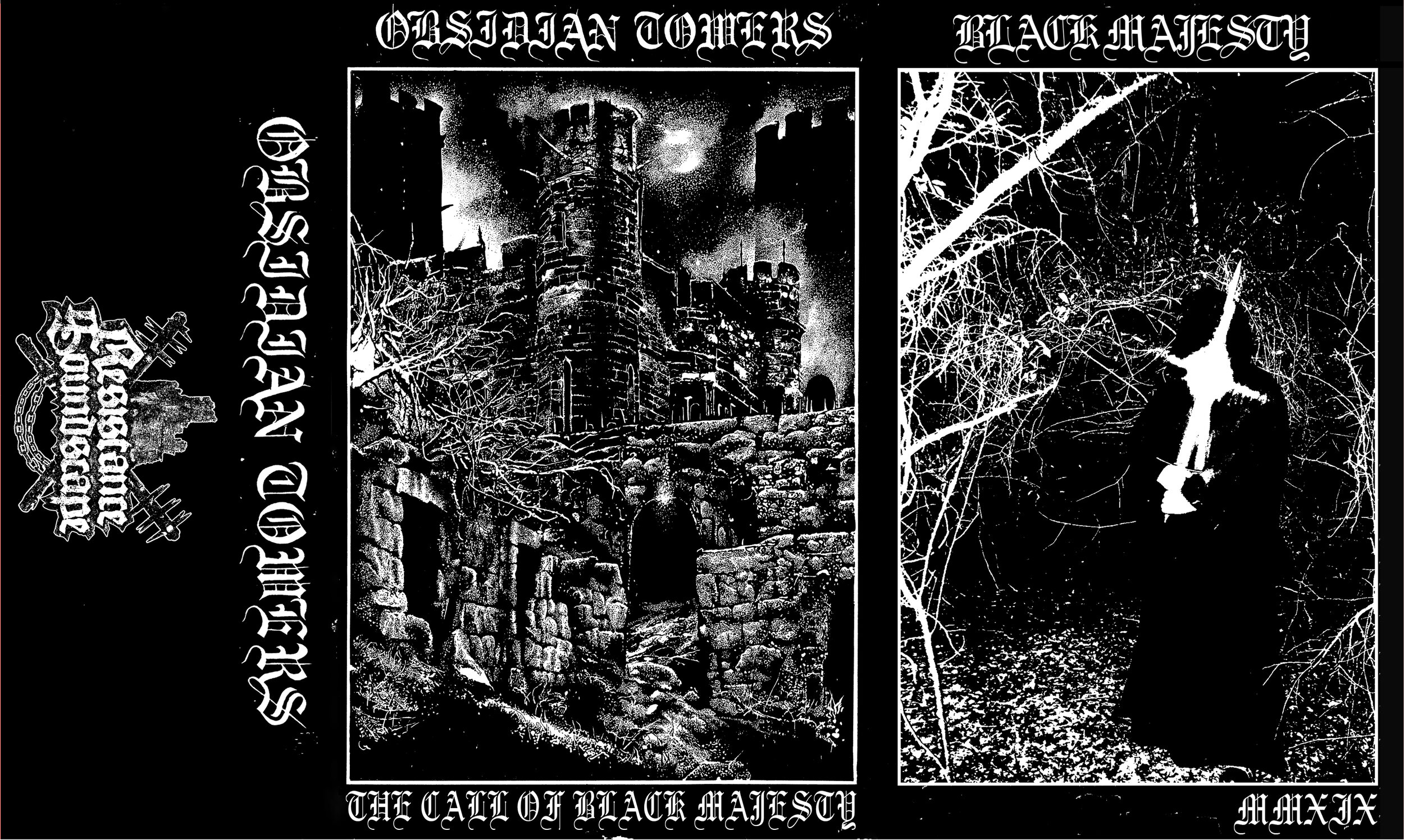 OBSIDIAN TOWERS 'Call of Black Majesty' cassette J-card cover (European version)
