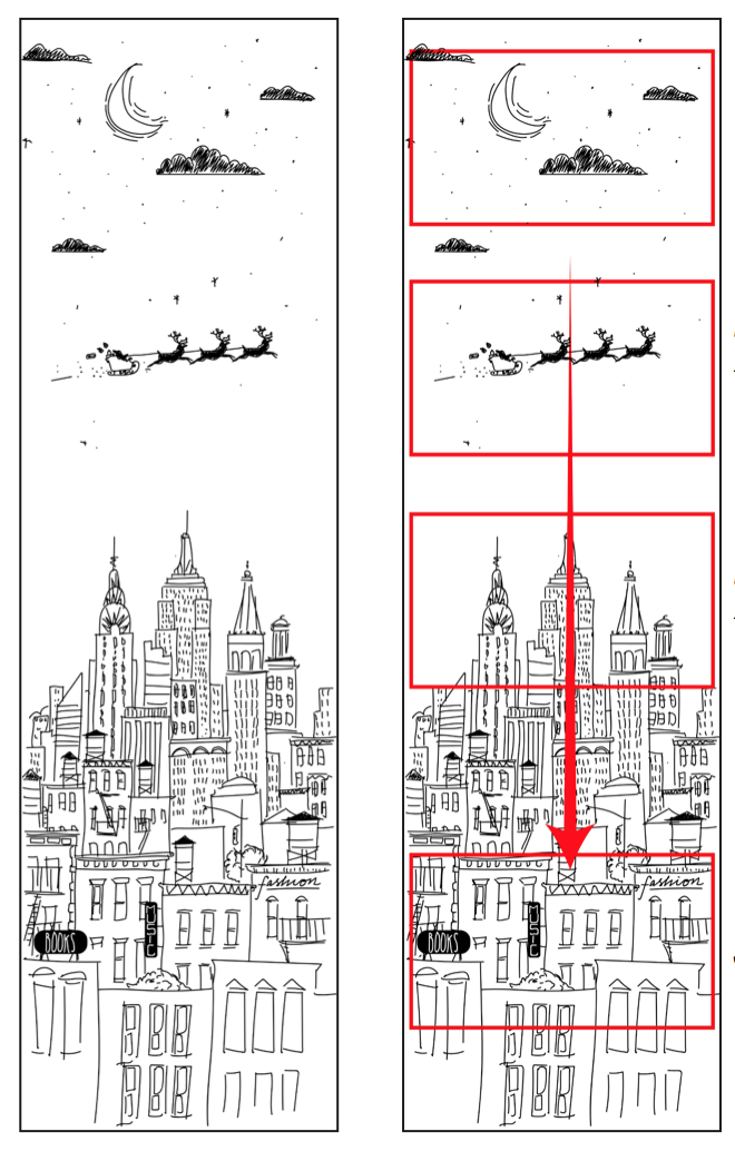We used sketches to determine animation flow and speed and adjusted the final to remove any Christmas motifs.