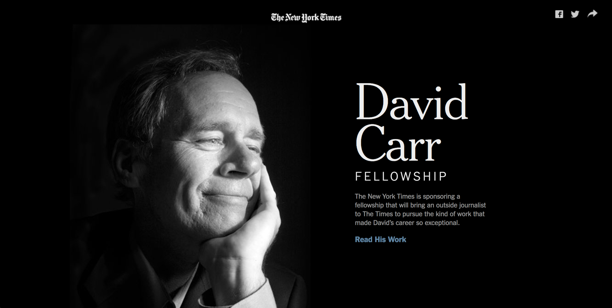  The launch of the David Carr Fellowship was the first job posting I designed for the Times. This started the requests for more custom pages. 