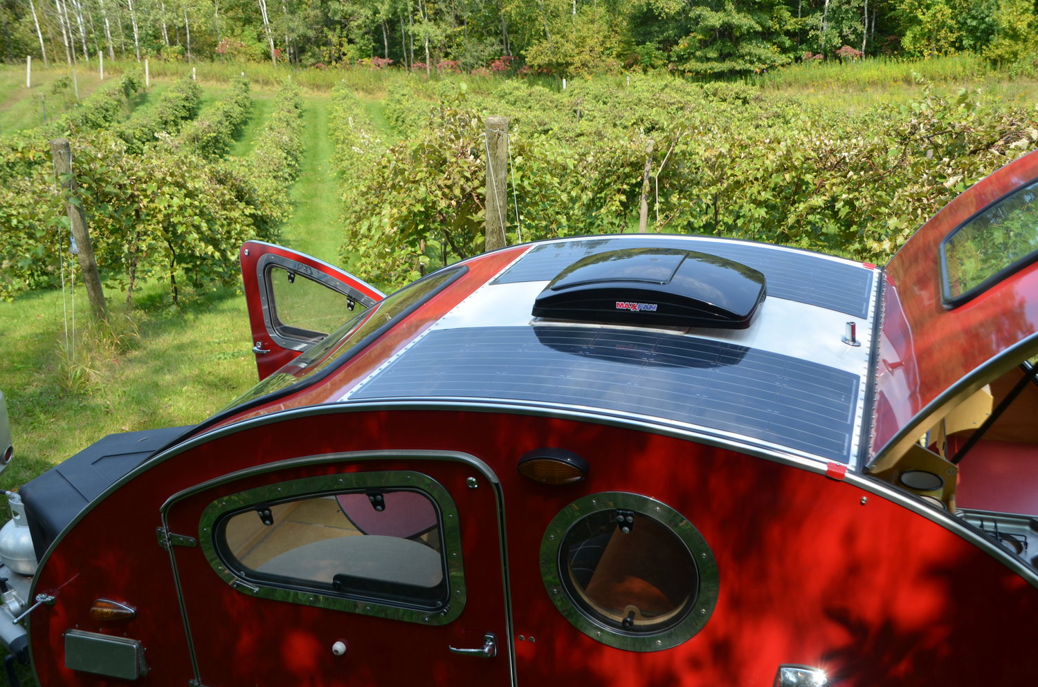 Roof-Mounted Solar Panels on Vistabule Teardrop Trailer