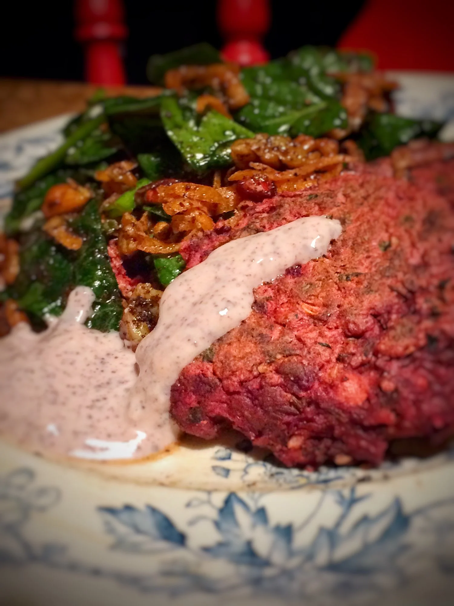 Satisfying and versatile beetroot falafel with sumac yoghurt & spinach, nut & date salad