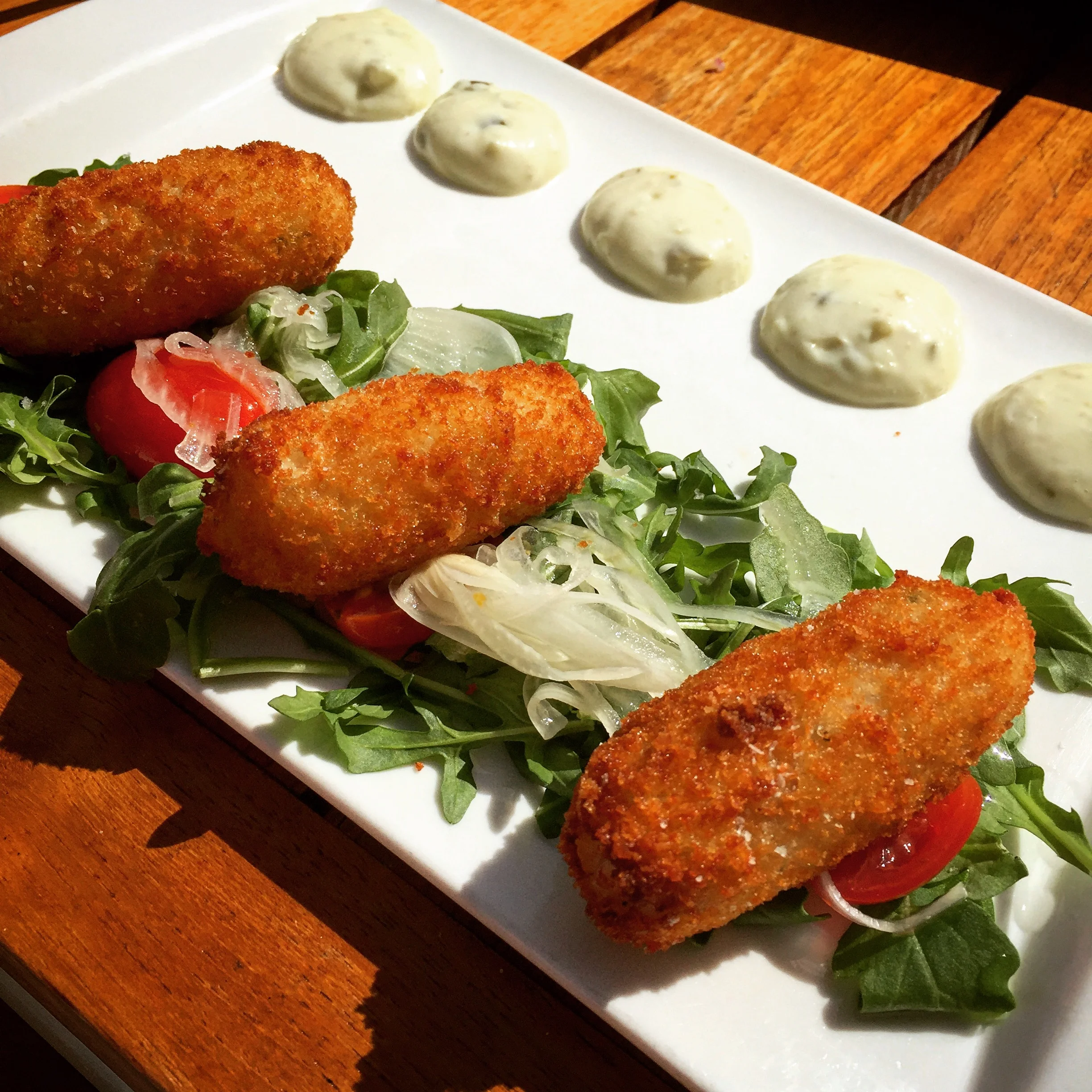 Smoked local fish croquettes with spiced tartar sauce