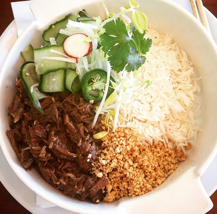 Now this is one hell of a main course: Lamb Rendang. An Indonesian curry with rice, peanuts and cucumber salad.