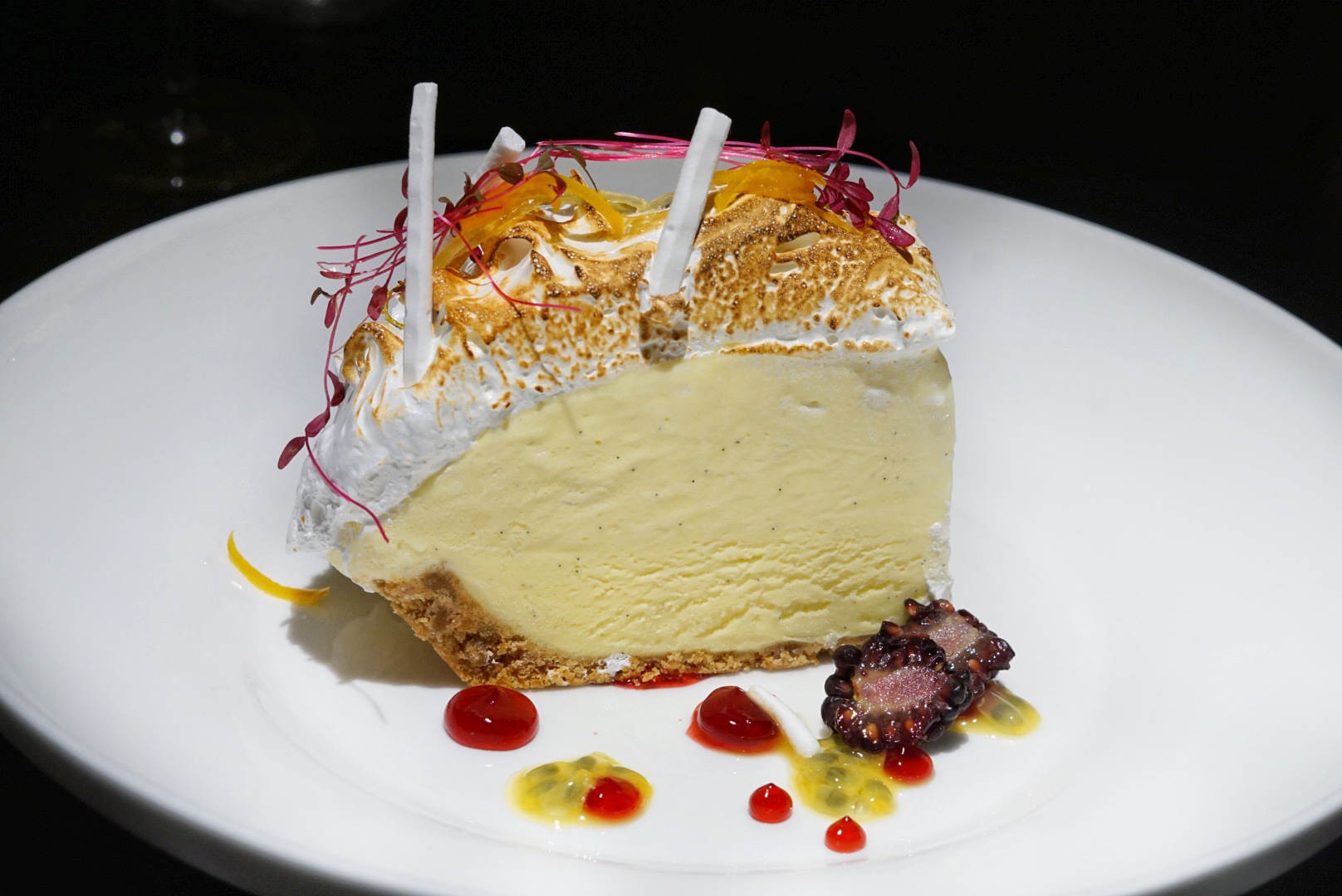 The ‘Cayman Garden Pie’ is the perfect for date night dessert because it’s loaded with lemon meringue ice cream and topped with toasted meringue, hibiscus gel and micro flowers.