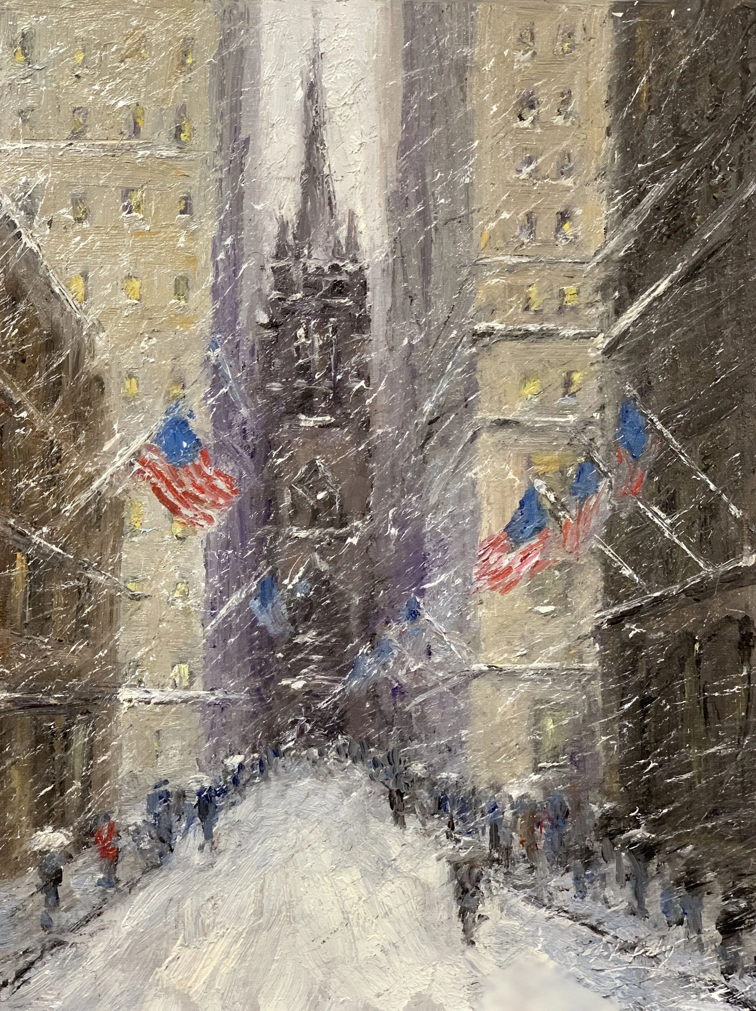 Old Trinity Flags, oil, 12 x 9, SLR by Mark Daly. Sold by Rehs Galleries.