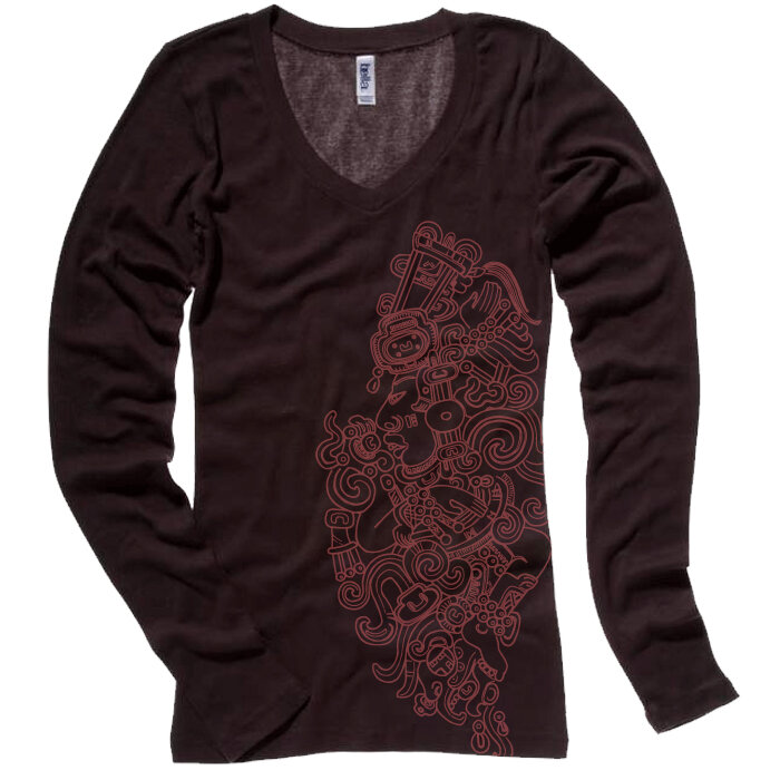 Long Sleeve Warrior.  Coral on Brown