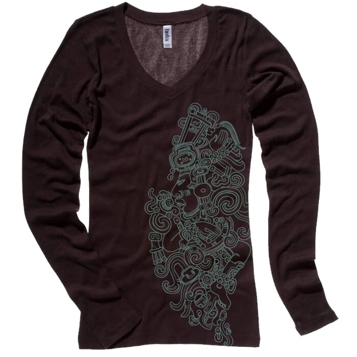 Long Sleeve Warrior.  Aqua on Brown