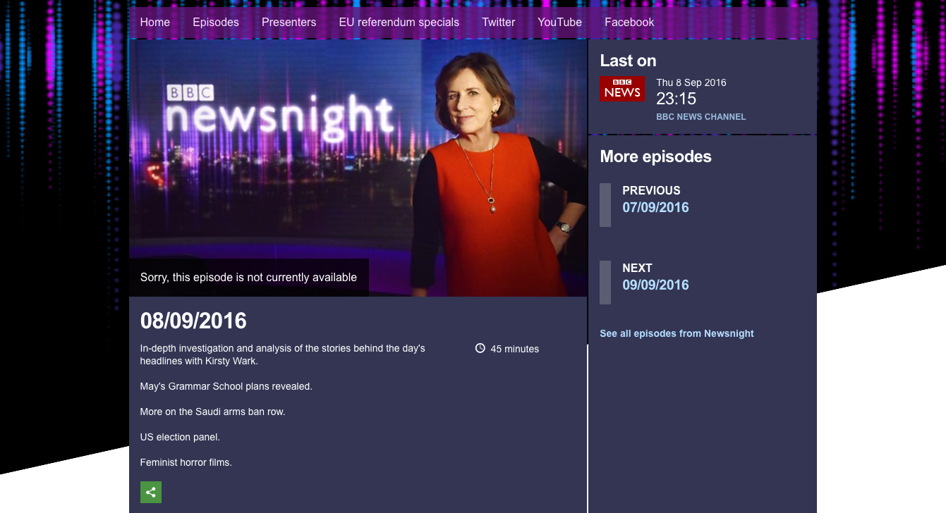 Interview on BBC Newsnight - 8th September 2016