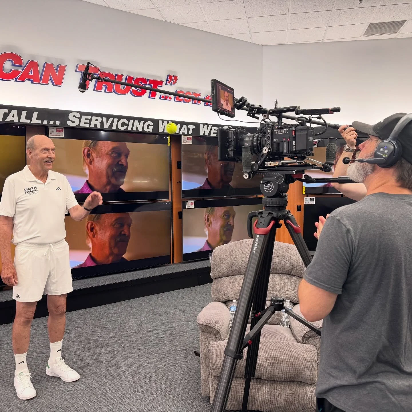 Filming a @stansmithonline commercial. Yeah, that Stan Smith, @adidas #setlife #tennis #stansmith #adidas