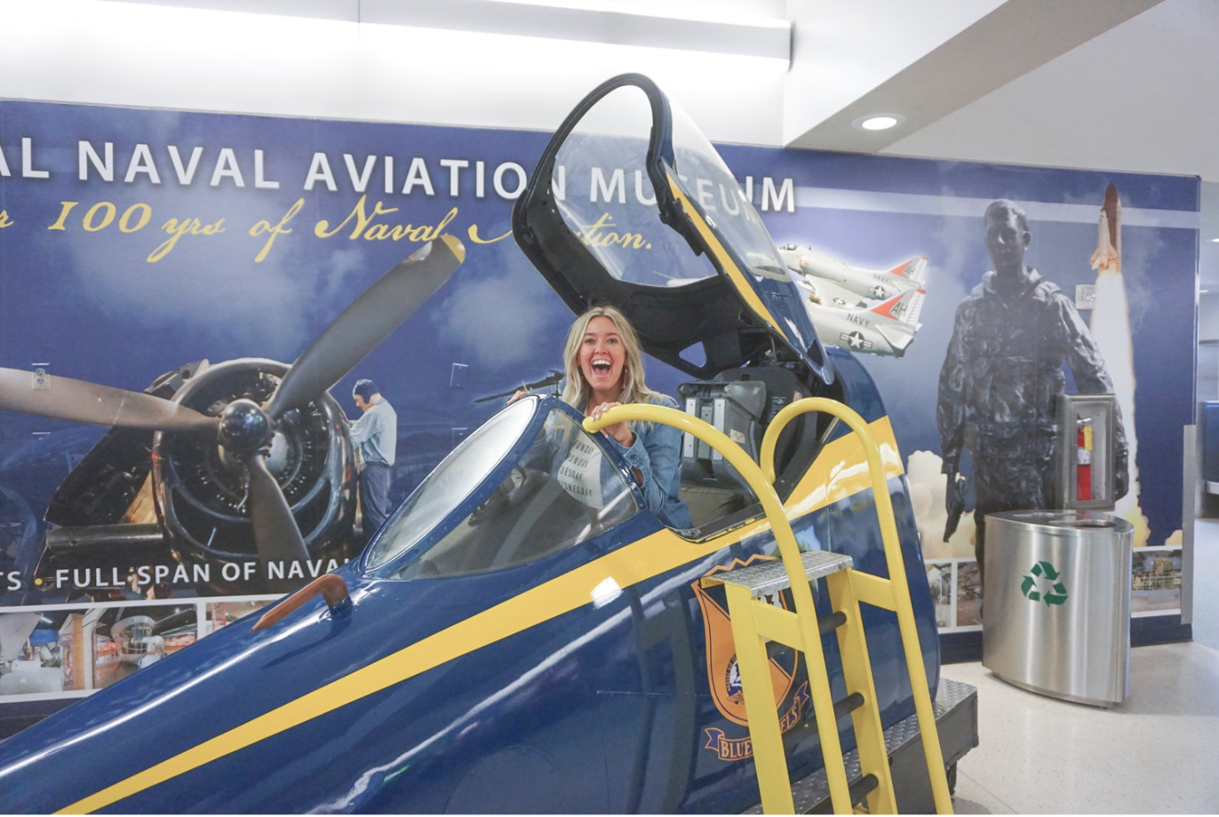Lo having fun at the Naval Aviation Museum