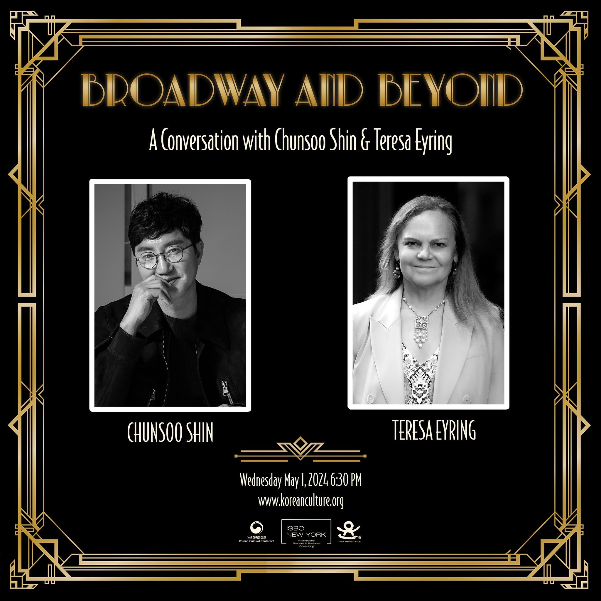 Calling all theatre fans! 🎭
Join us for a special panel discussion with Chunsoo Shin and Teresa Eyring on Wednesday, May 1st. 🤩

These Masters will be discussing their careers in musical theatre production, giving you a behind-the-scenes look at Br