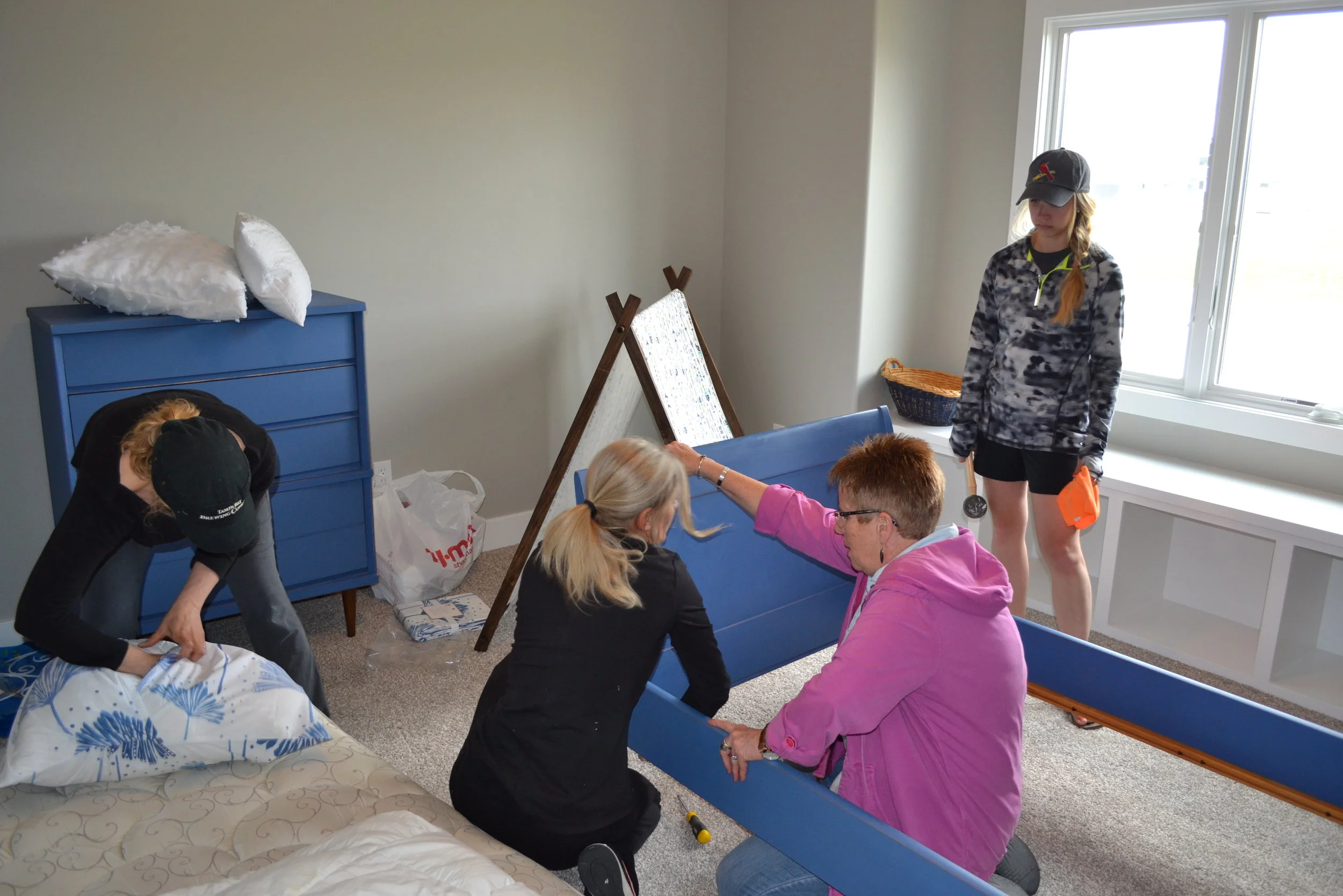 Pam and Jill helping us set up one of the bedrooms