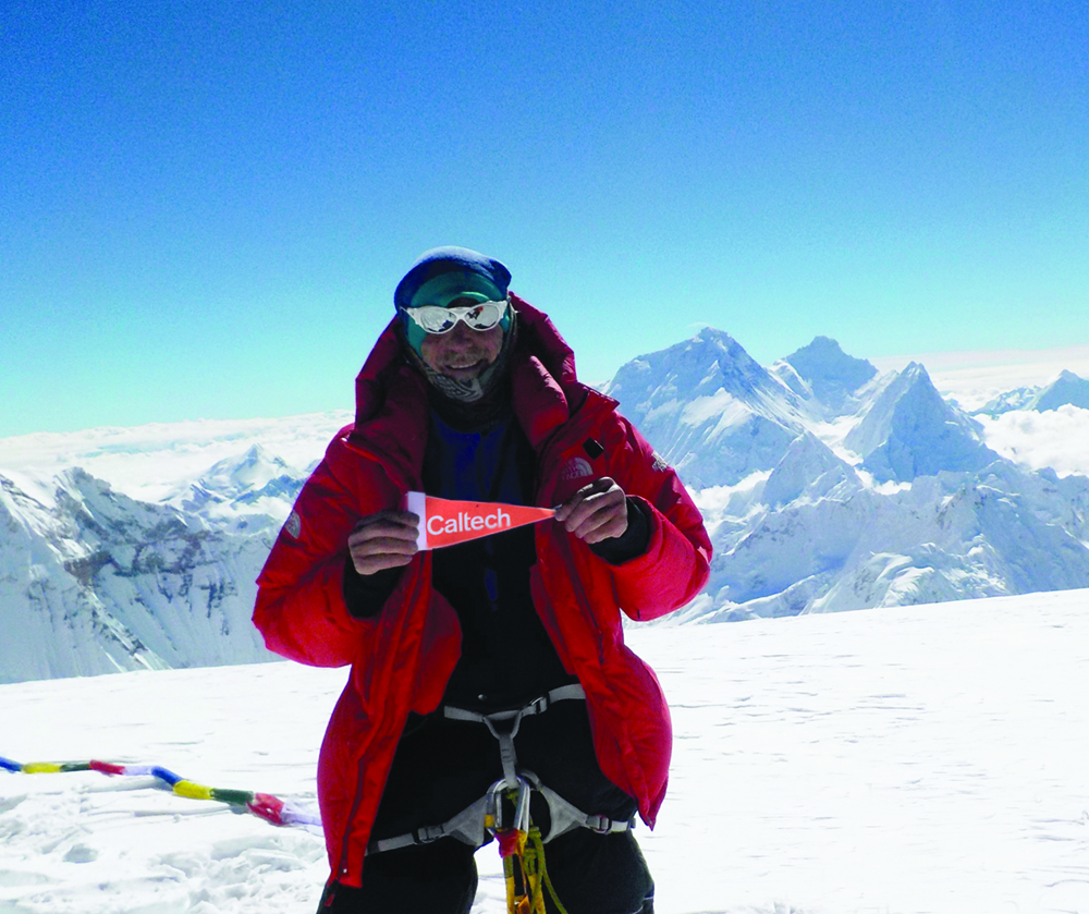 Kai Zinn shows his Caltech pride atop Tibet’s Cho Oyu.