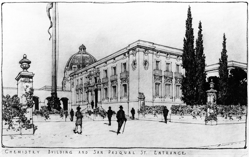 Original rendering of the east side of the Gates Laboratory of Chemistry (now Parsons-Gates Hall of Administration).