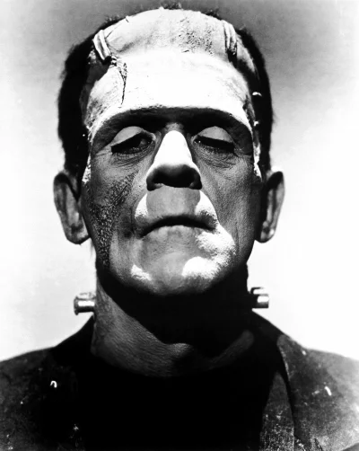 Promotional photo of Boris Karloff from The Bride of Frankenstein .