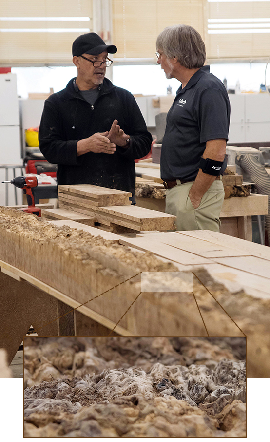 Though the venerable Engelmann oak that stood for more than 350 years between Dabney Hall and Parsons-Gates succumbed to disease two years ago, its memory will live on in the Hameetman Center. Ed Rhoads, manager of Caltech’s architectural shops and trades, in collaboration with davidkremers, who serves on the campus arts committee, has designed a 24-foot table for the Red Door Marketplace using wood from the tree. The two long edges of the table will follow the natural shape of the wood, forming what is known as a live edge