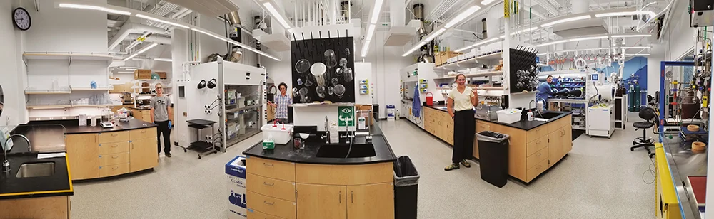 Group work The See Lab is working on inventing new batteries with solid electrolytes. From left, graduate students Charles Hansen, Andy Martinolich (a postdoc), Sarah Bevilacqua, and Josh Zak.