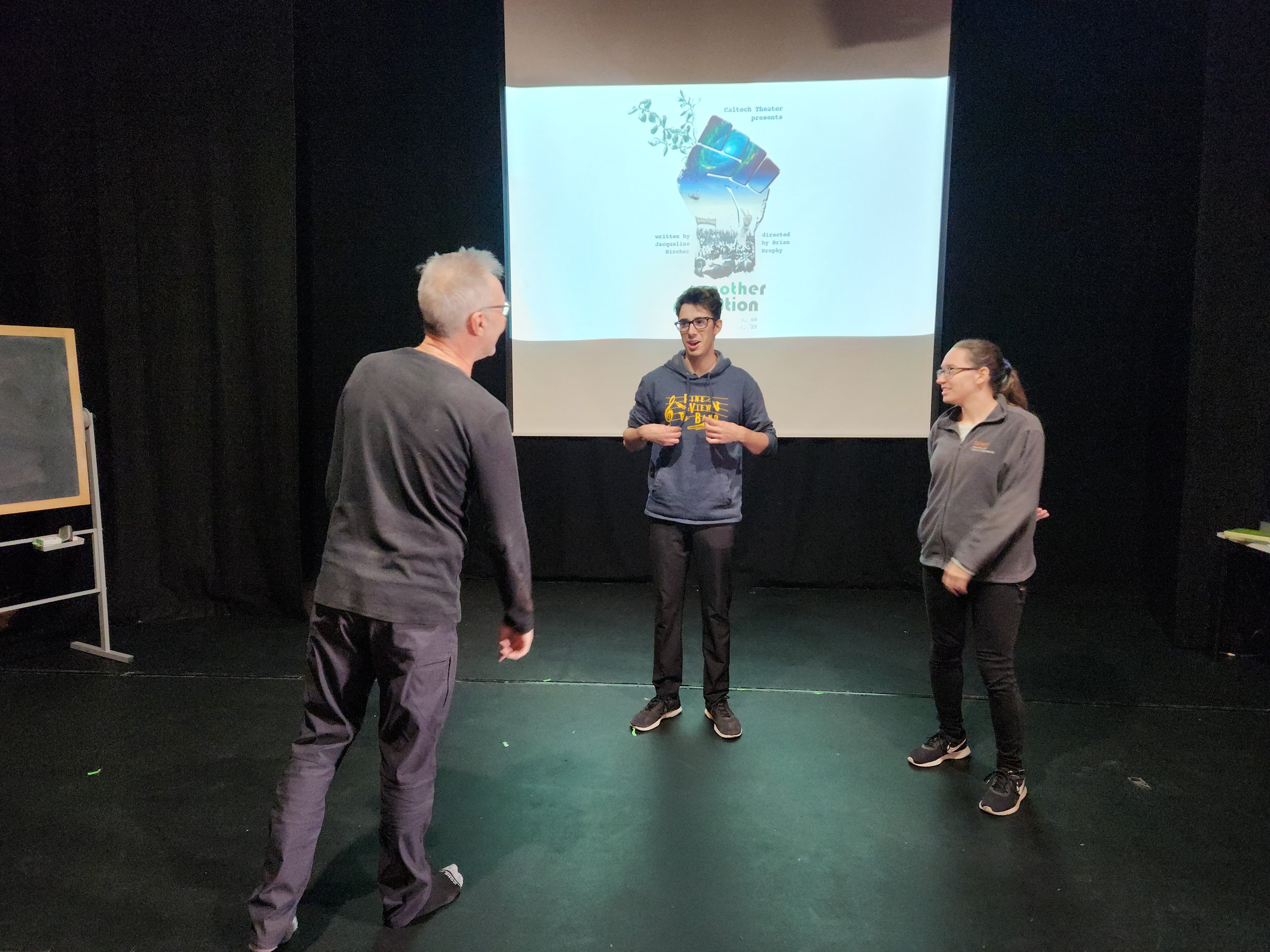   Brophy, Gutierrez, and Ware rehearsing before the show in Trento  