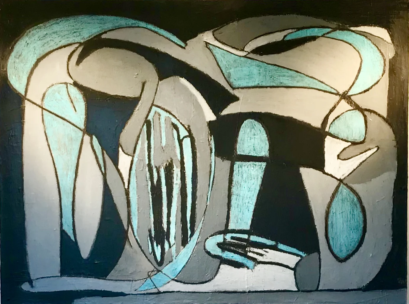 Black and White Series #5 Mixed Media Oil Pastels, Charcoal. Ink 36"H x 48"W