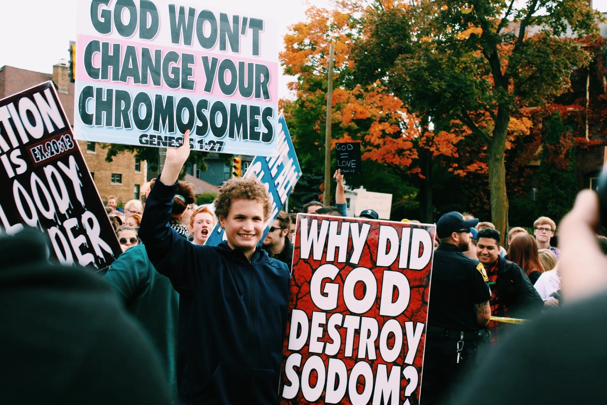 A child at the Westboro Church protest. "He should be in school, not telling people of the LGBT community they are "fags" and going to hell..." said Sabina. (Picture by Sabrina Johnkins)