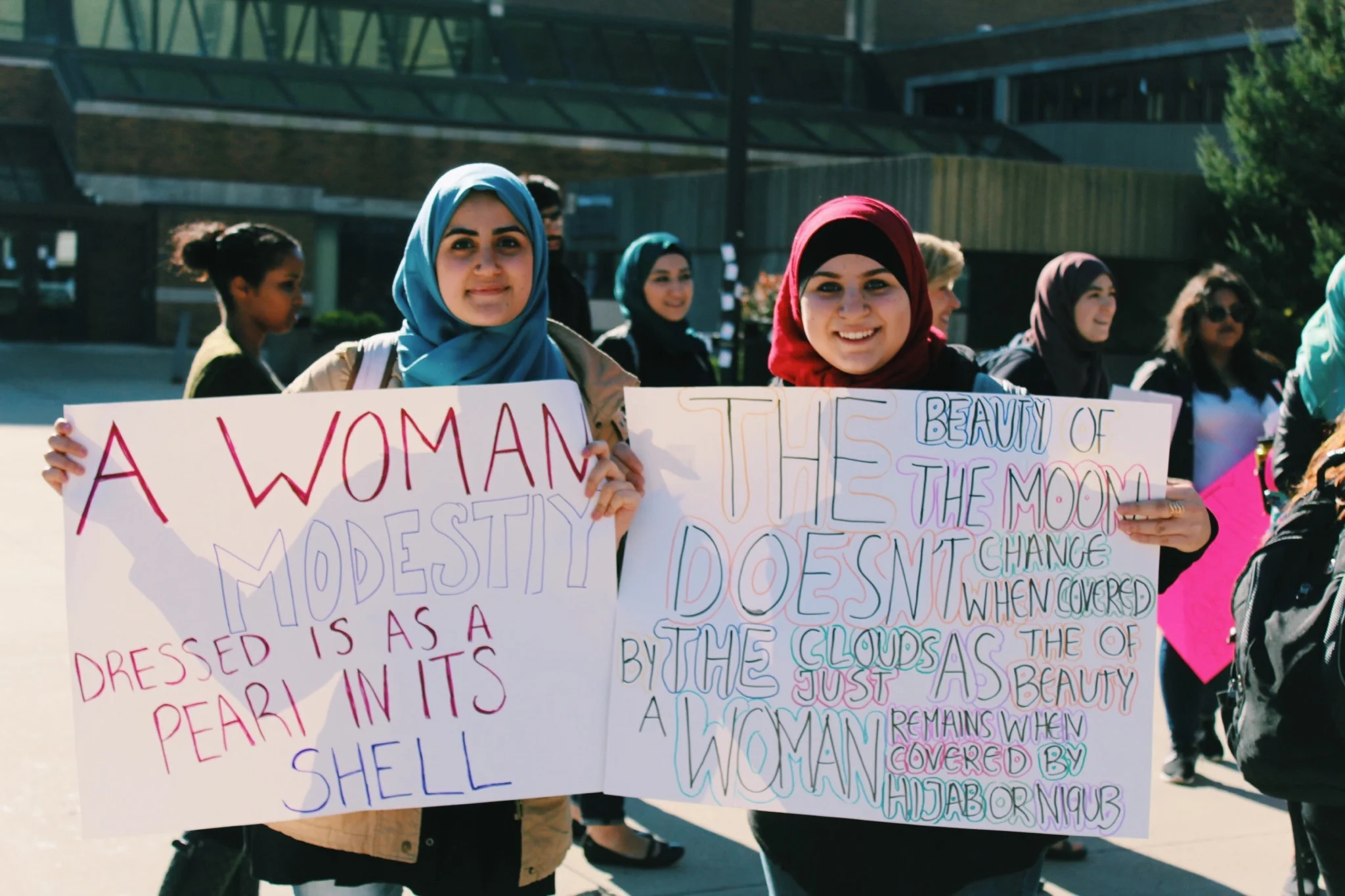 The Hijab Unity Walk. It was a march around UWM's campus to support Muslim women's right to wear the hijab. (Picture by Sabrina Johnkins)