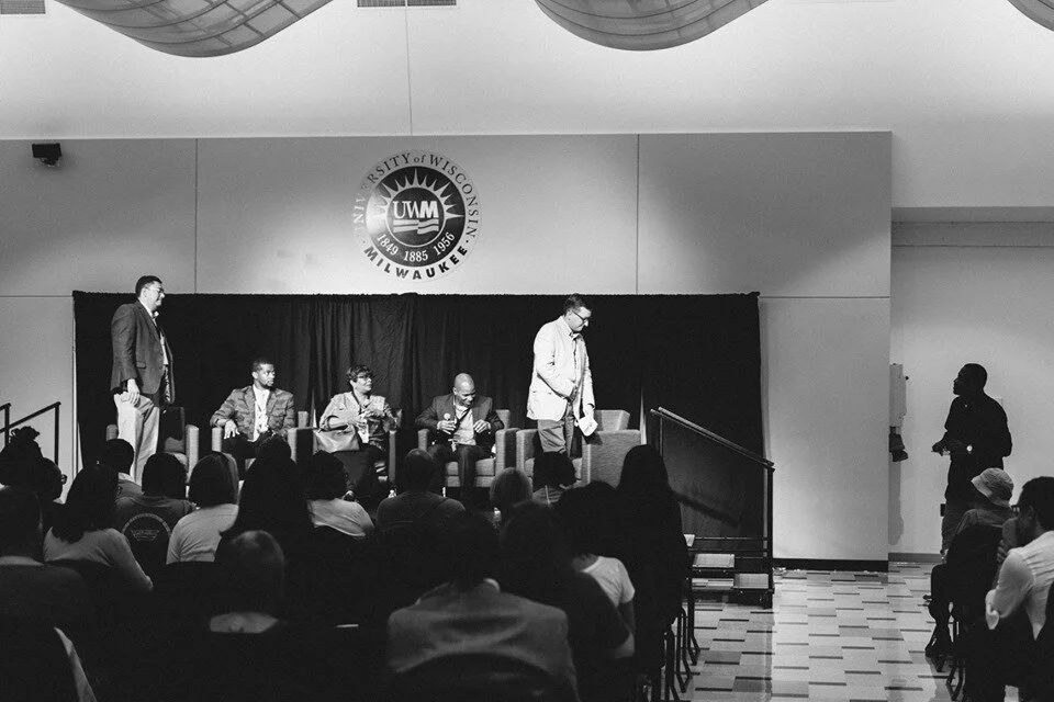 Dr. Zeno Franco and Dr. Dessie Levy, and other panelist, preparing to speak at a panel during the 2019 Minority Health Film Festival. (Picture by Milwaukee Film Festival)