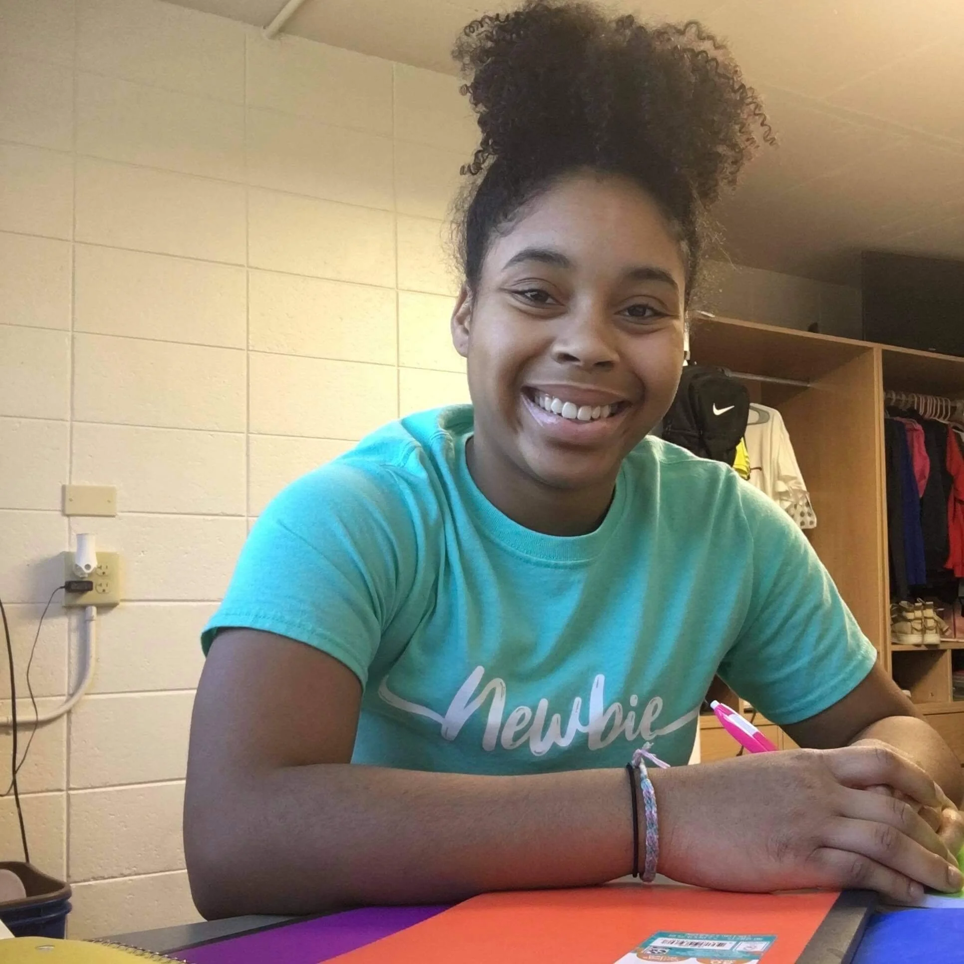 Cheyanne rocks the aqua Newbie Lifestyle tee while studying at University of Wisconsin-Madison. (Picture by Newbie Lifestyle)