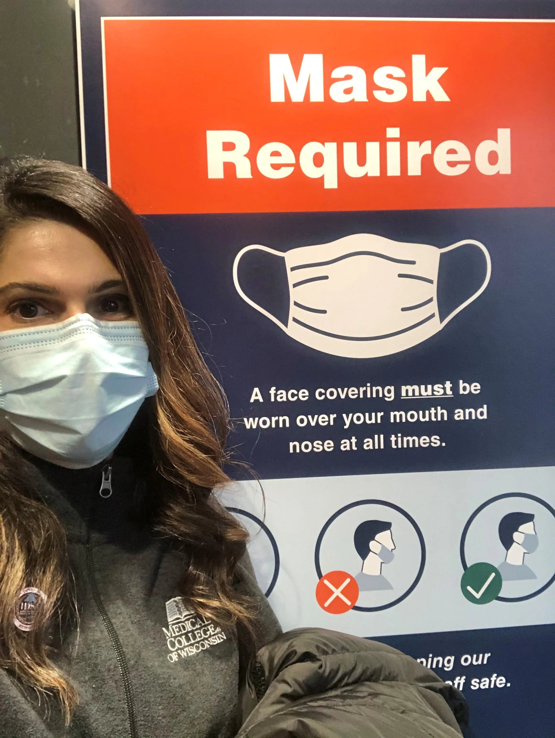 Dr. Sanchez wearing a mask while on the Medical College of Wisconsin campus. (Picture by Dr. Sanchez)