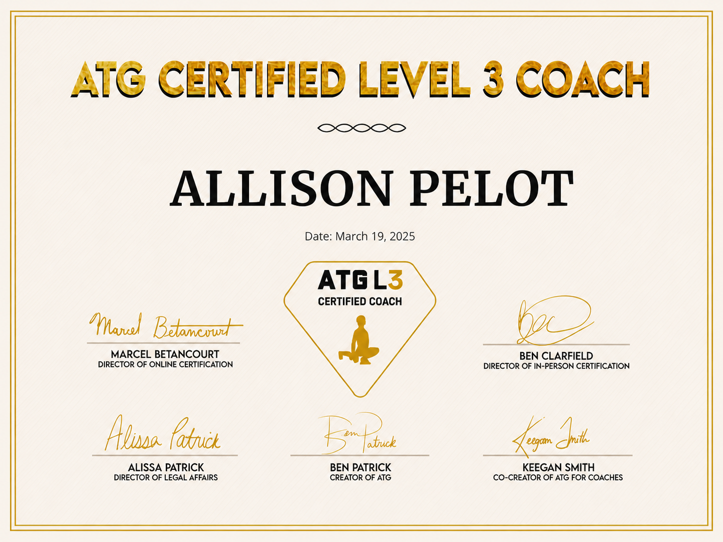 ATG Certified Coach Level 3